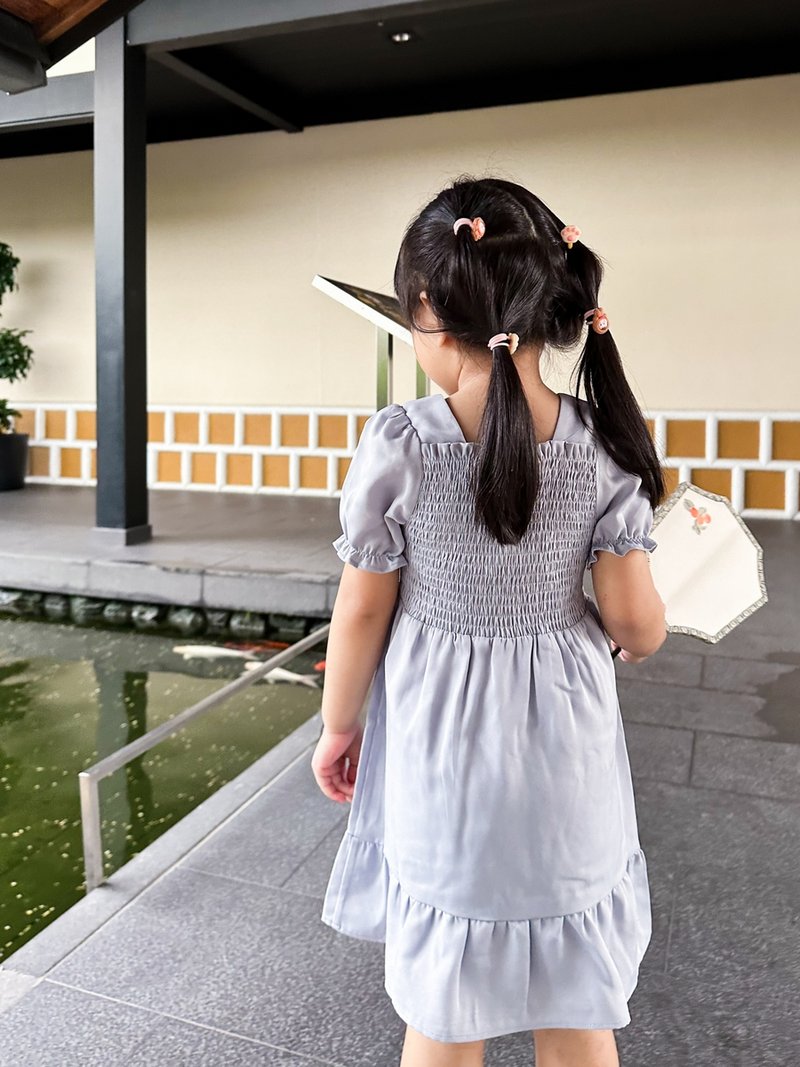 Layla Smocked Kids Dress in Lavender Grey