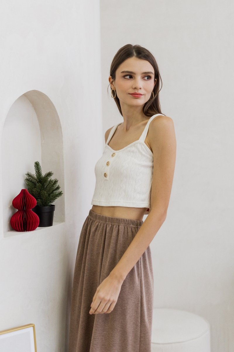 Nova Button Knit Crop Top in White