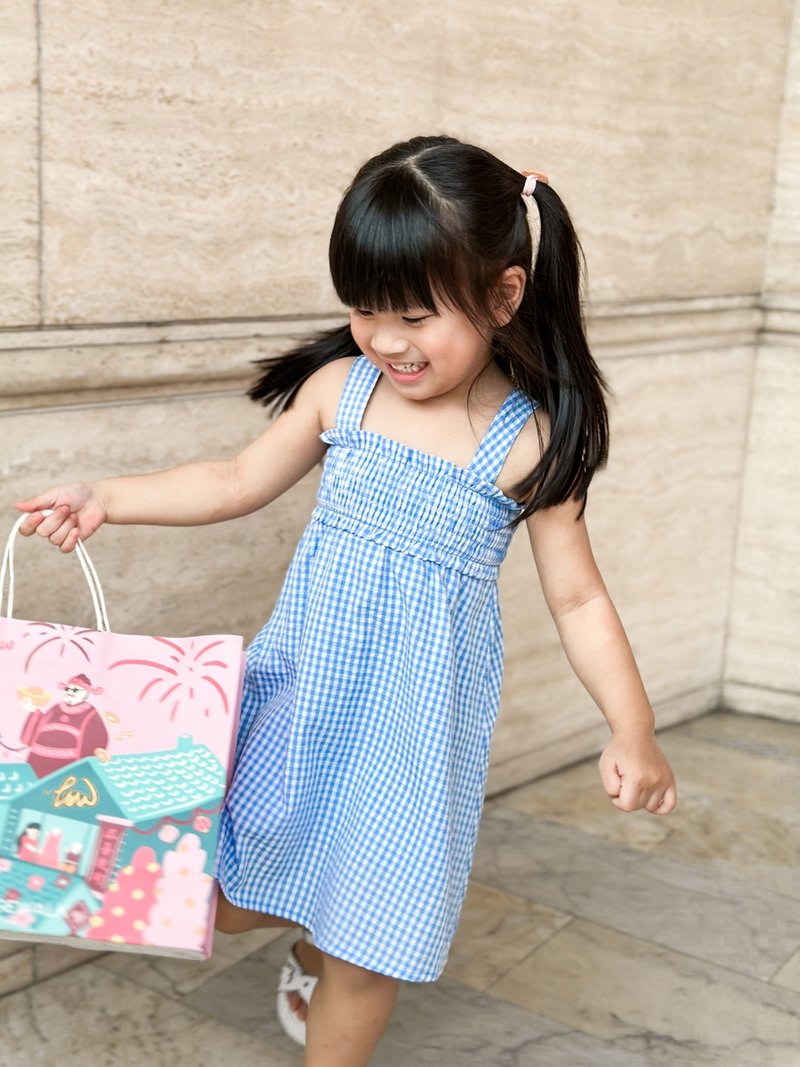 Everleigh Smocked Gingham Kids Dress in Blue