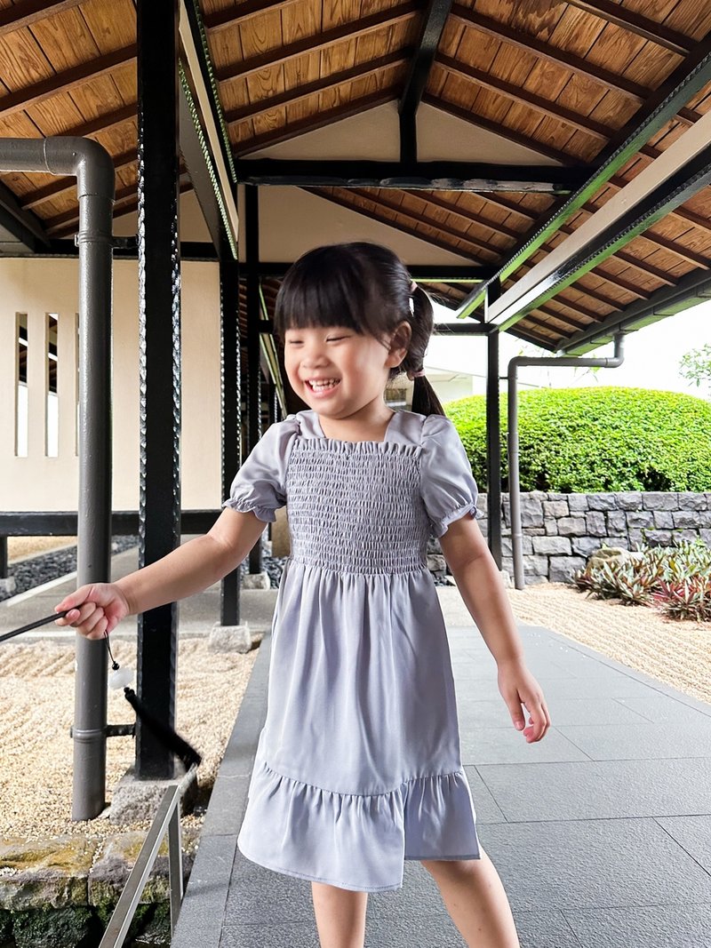 Layla Smocked Kids Dress in Lavender Grey