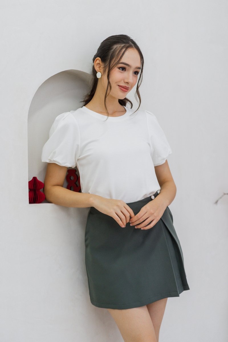 Ingrid Button Slit Skort in Muted Green