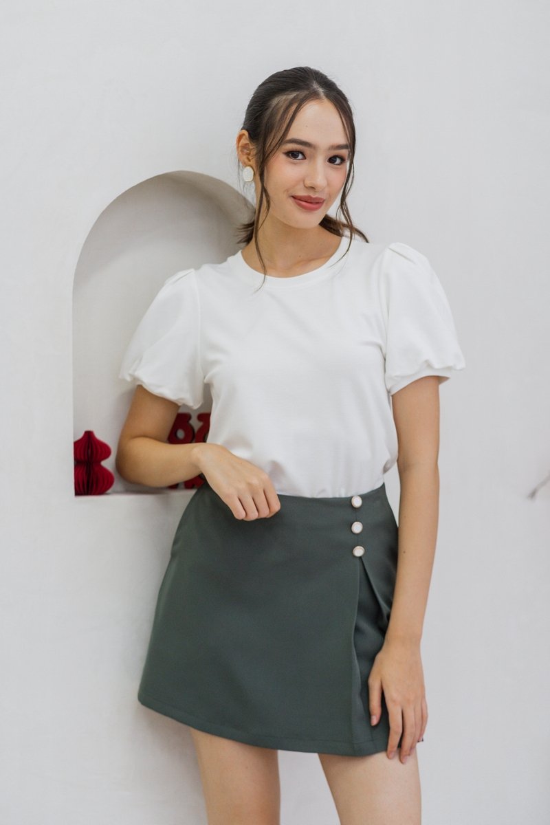 Ingrid Button Slit Skort in Muted Green