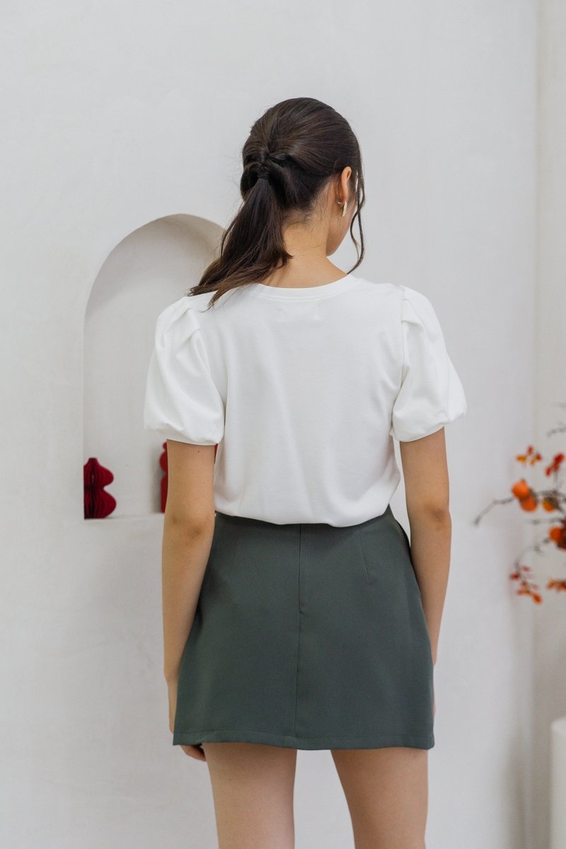 Ingrid Button Slit Skort in Muted Green