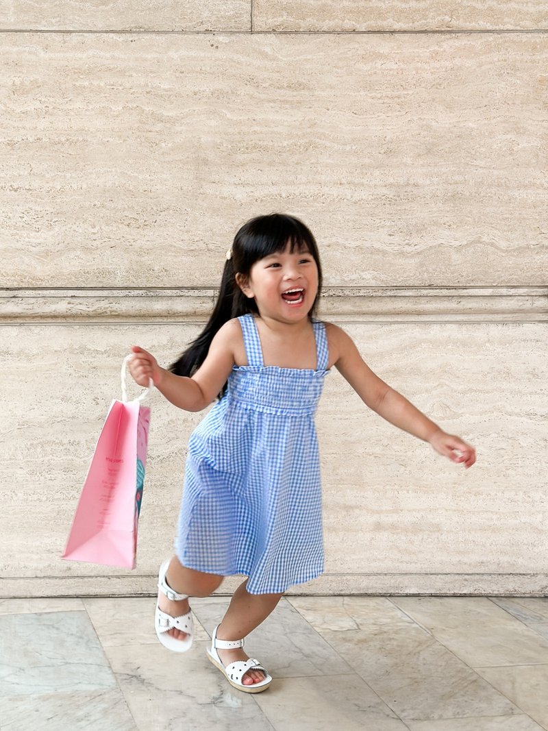 Everleigh Smocked Gingham Kids Dress in Blue