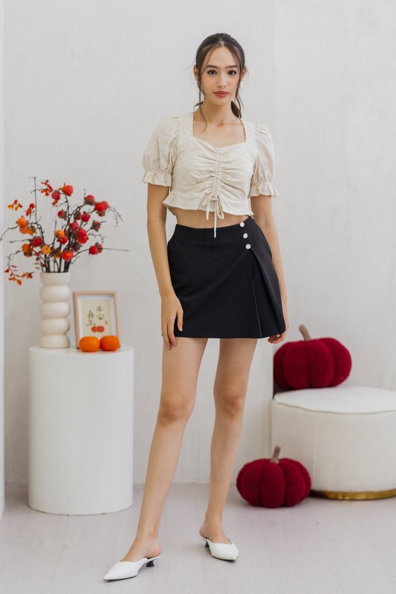 Ingrid Button Slit Skort in Black