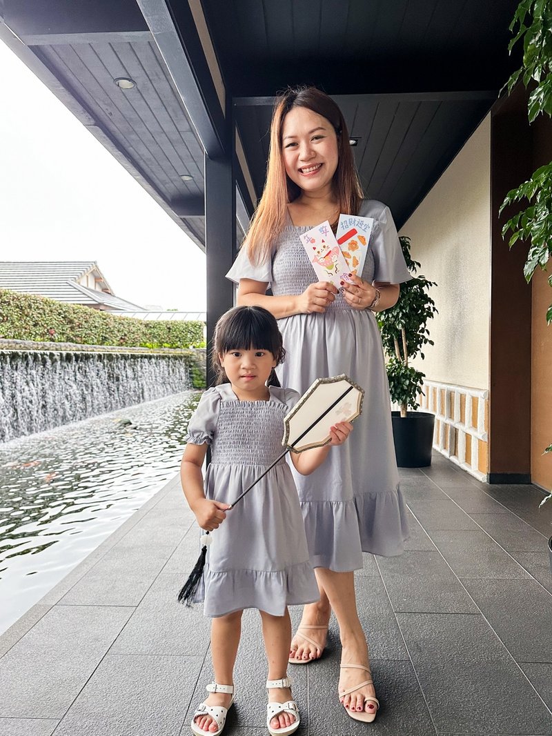Layla Smocked Kids Dress in Lavender Grey