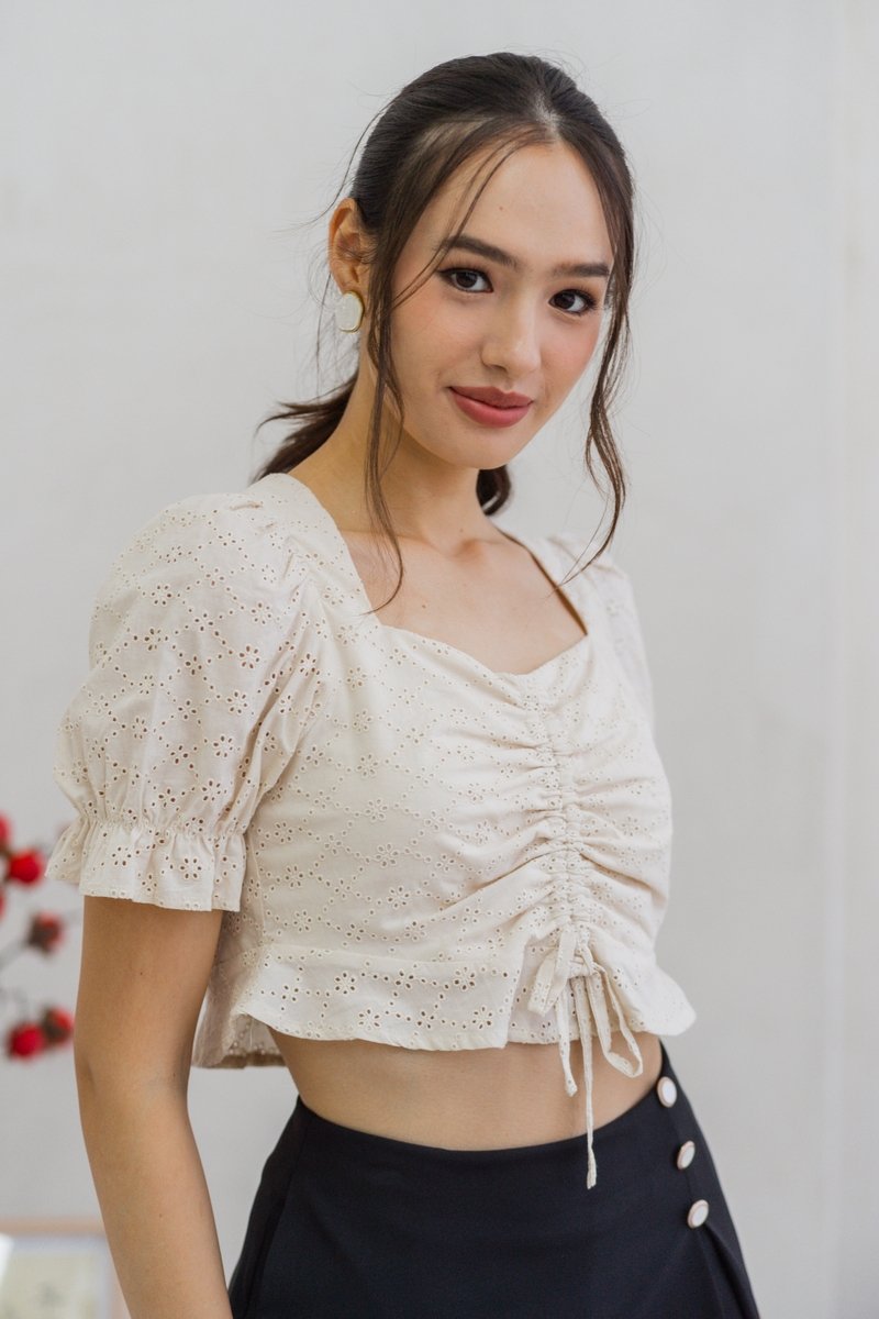 Dawn Ruched Crop Top in Cream