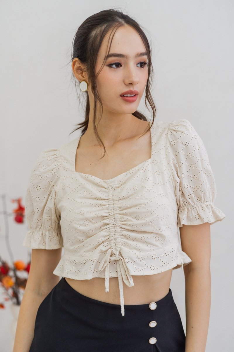 Dawn Ruched Crop Top in Cream