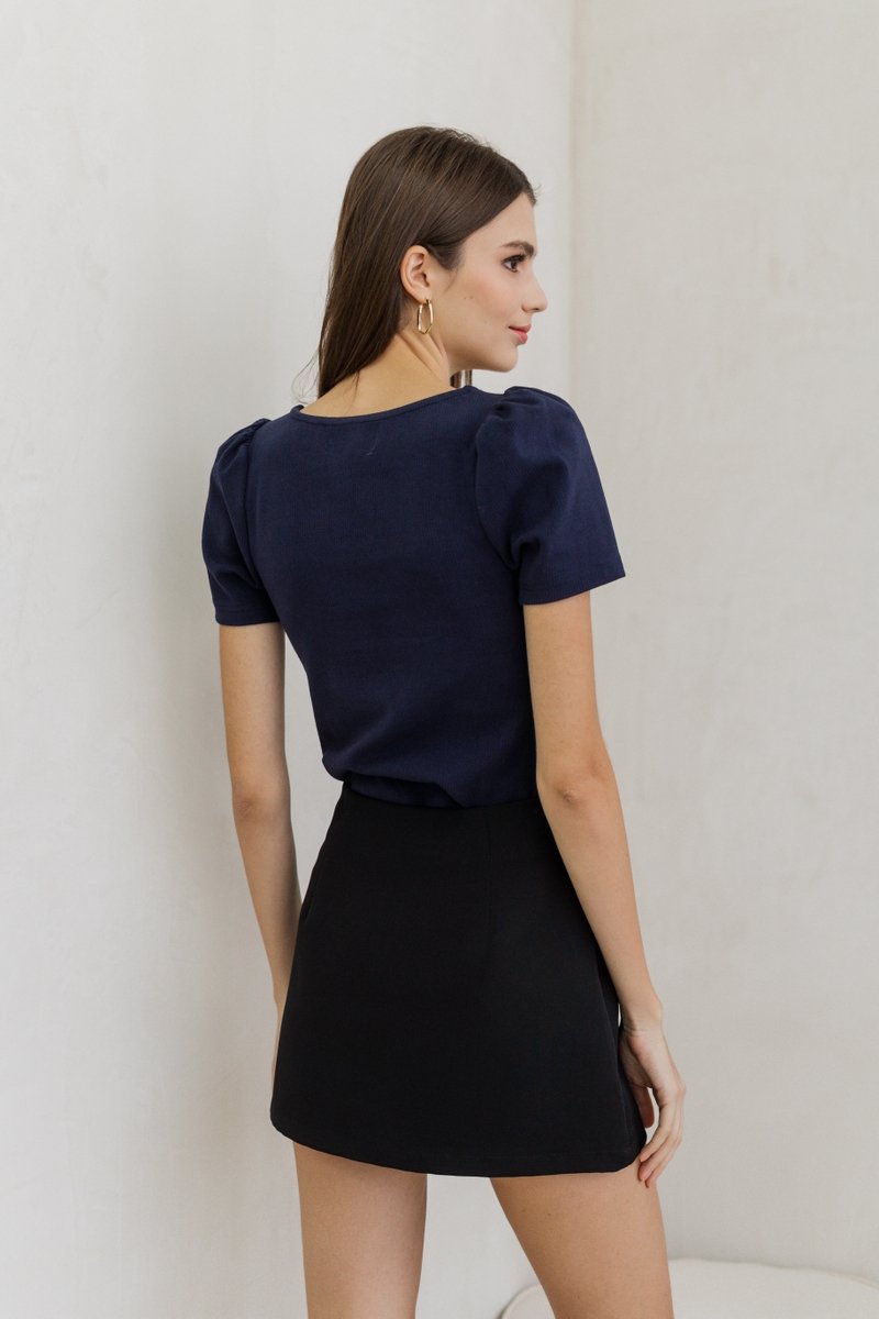 Izabel Ribbed Cotton Sweetheart Top in Navy (XS)