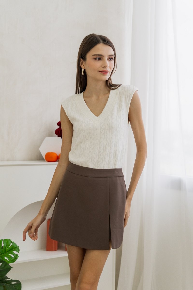 Lana Front Slit Skort in Cocoa Brown (XS)