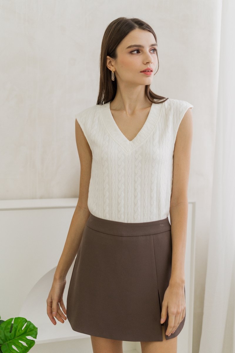 Lana Front Slit Skort in Cocoa Brown (XS)