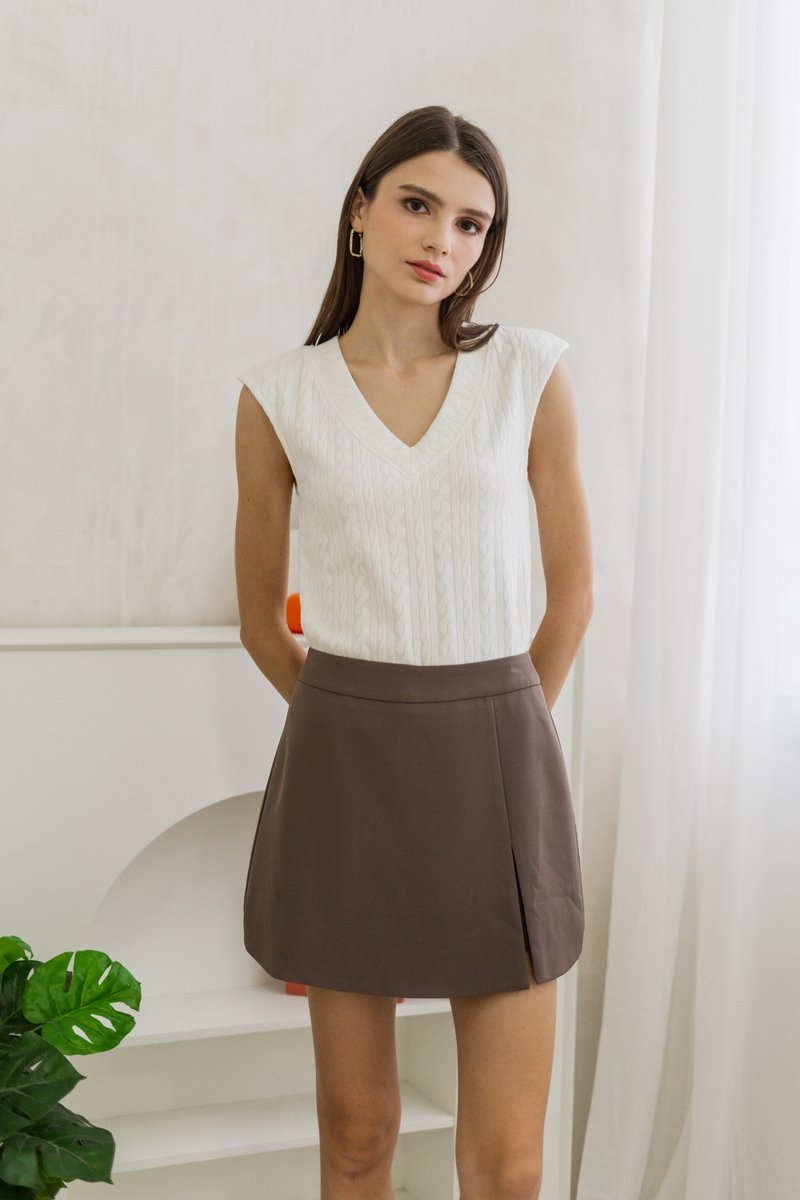 Lana Front Slit Skort in Cocoa Brown (XS)