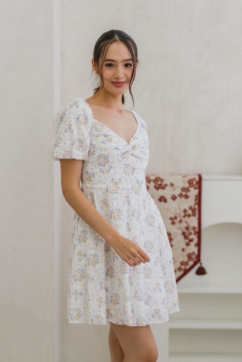 Skyler Twist Knot Flora Eyelet Dress in Pastel Lilac (XS)