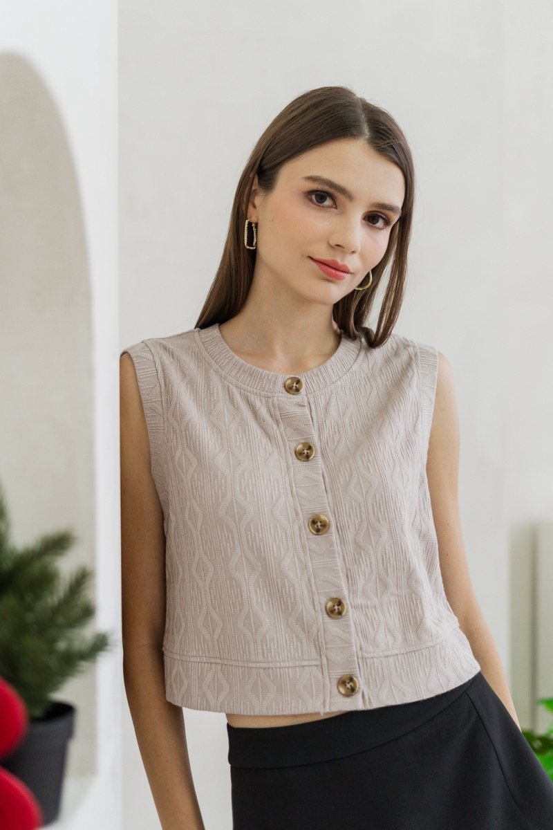 Gianna Button Knit Top in Khaki (L)