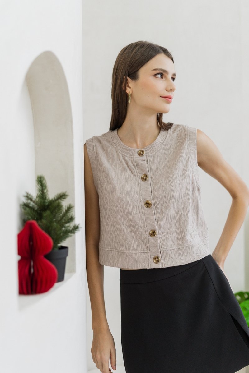 Gianna Button Knit Top in Khaki (L)