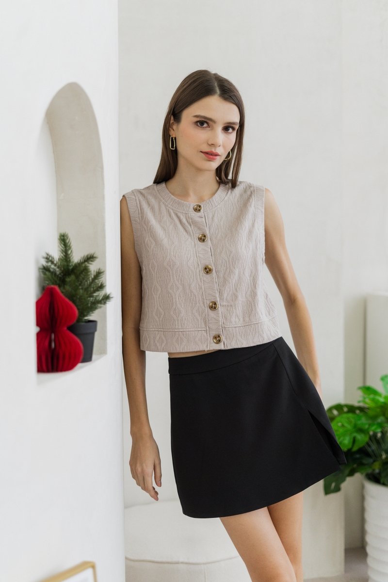 Gianna Button Knit Top in Khaki (L)