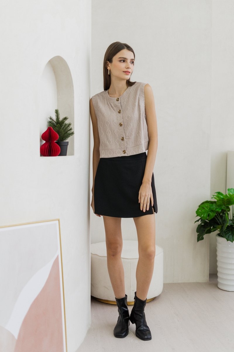 Gianna Button Knit Top in Khaki (L)