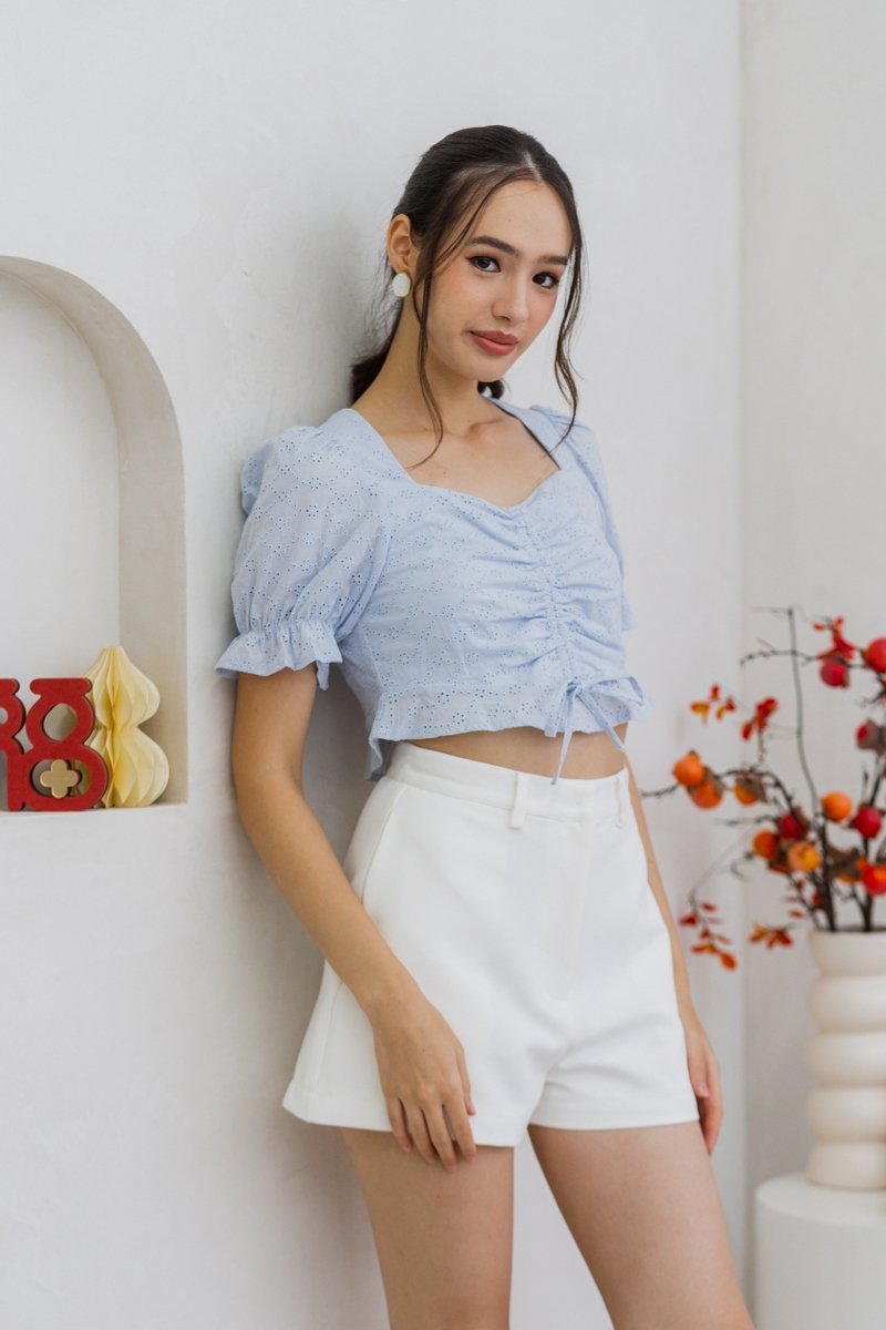 Dawn Ruched Crop Top in Powder Blue