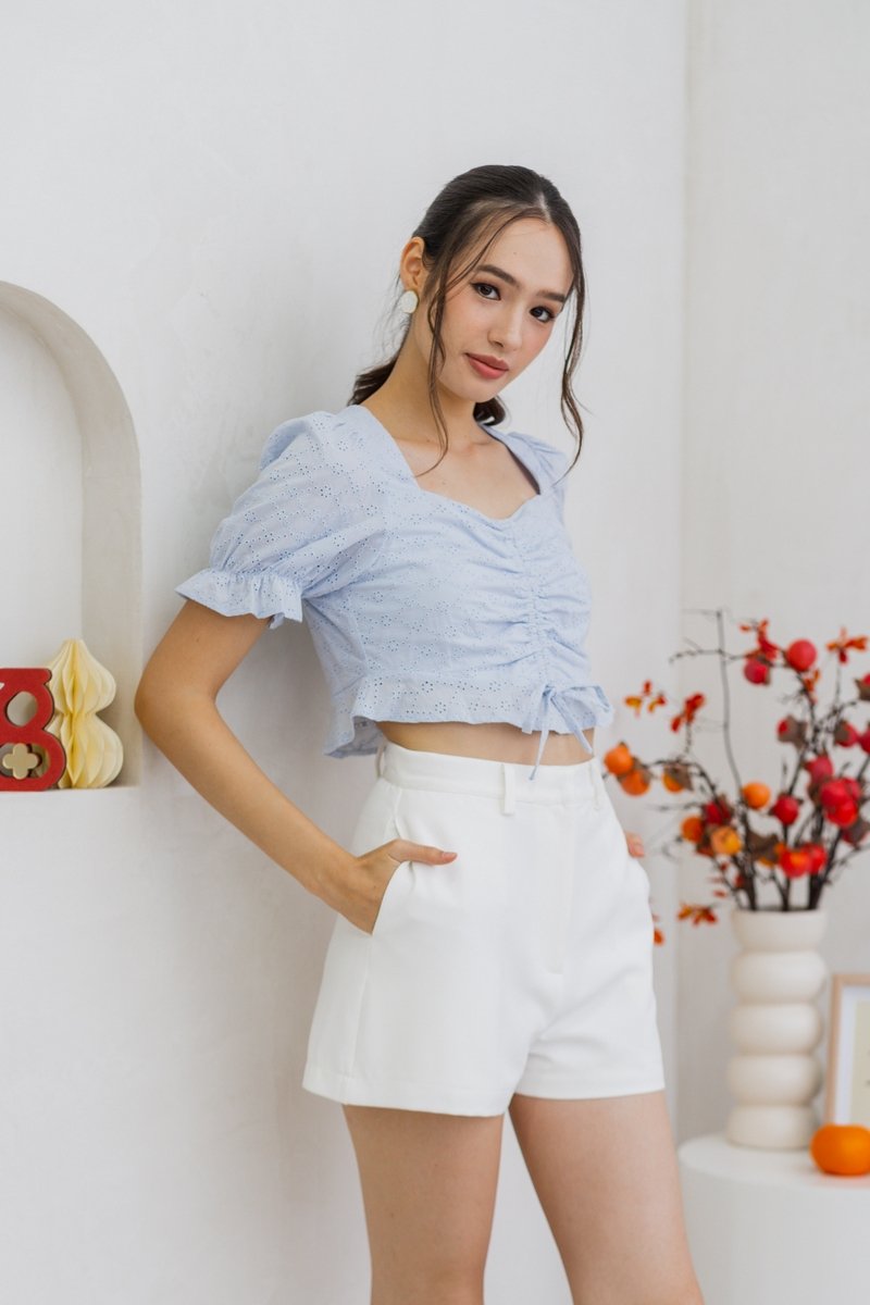 Dawn Ruched Crop Top in Powder Blue