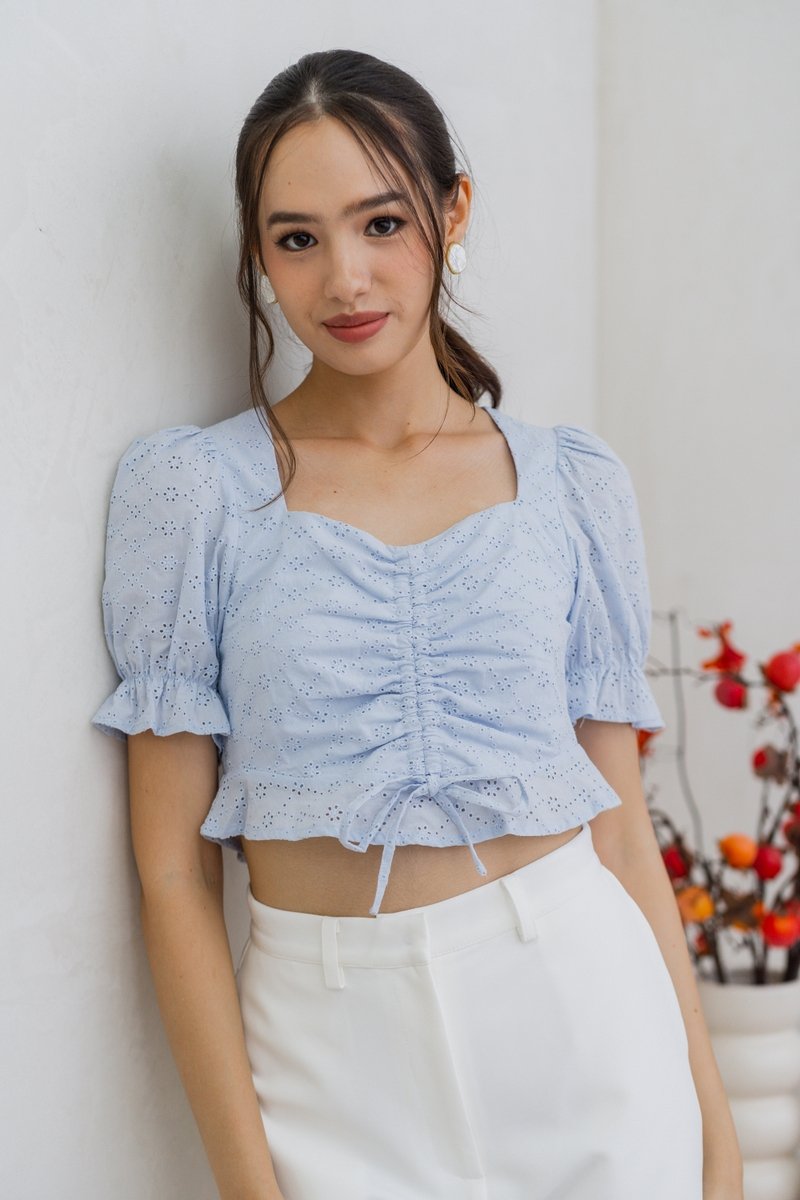 Dawn Ruched Crop Top in Powder Blue