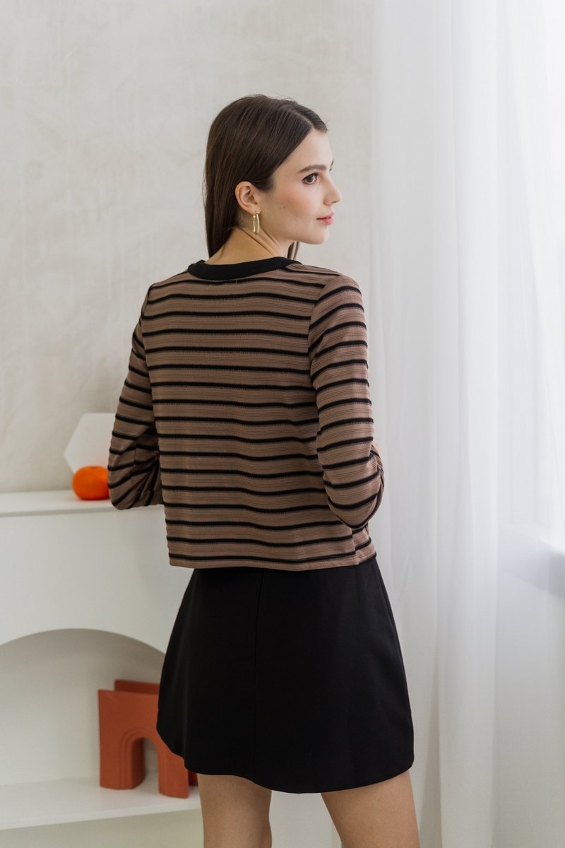 Klara Textured Stripes Cardigan in Khaki (XS)