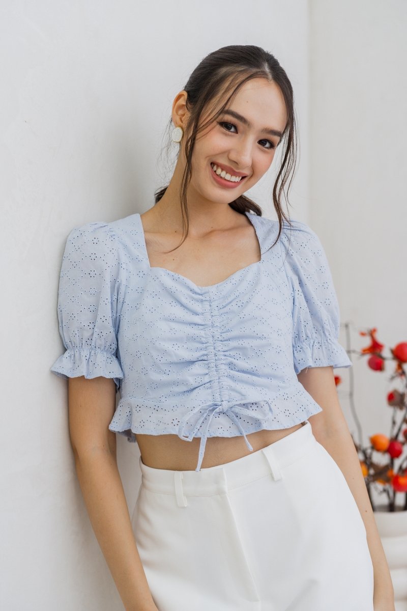 Dawn Ruched Crop Top in Powder Blue