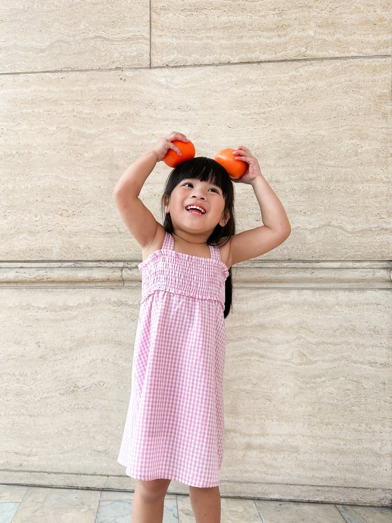 Everleigh Smocked Gingham Kids Dress in Pink