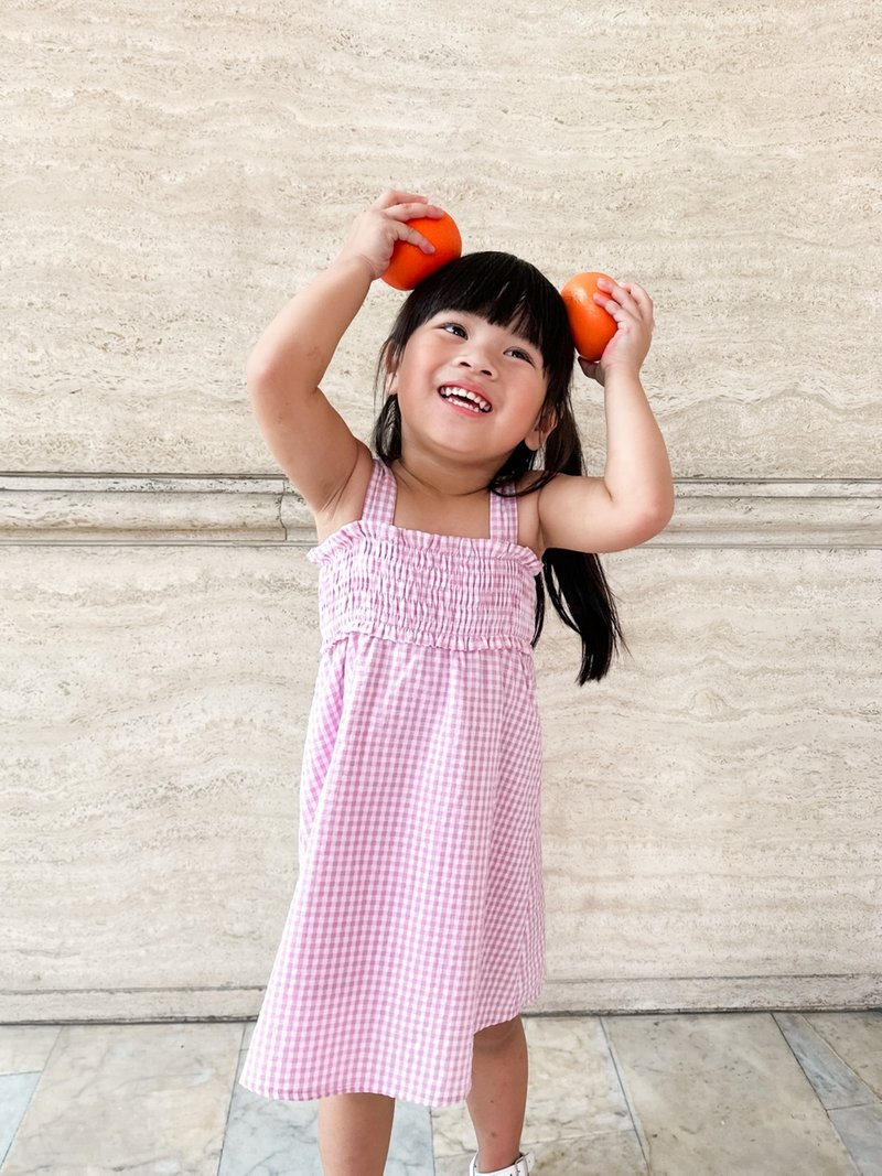 Everleigh Smocked Gingham Kids Dress in Pink