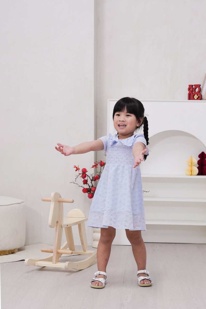 Jewel Peterpan Smocked Kids Dress in Powder Blue