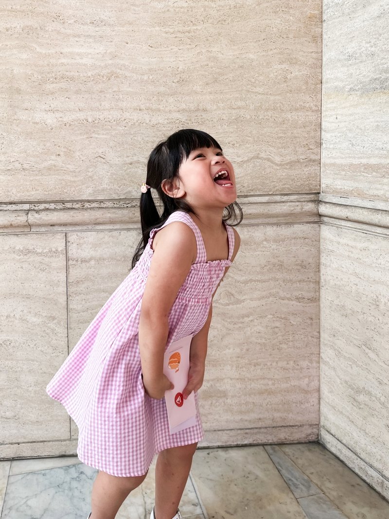 Everleigh Smocked Gingham Kids Dress in Pink