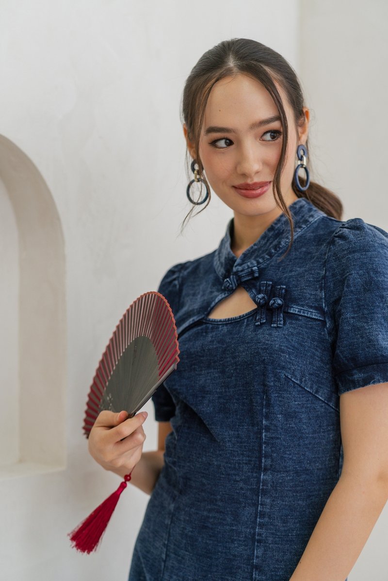 Celine Mandarin Collar Cheongsam Denim Dress (XS)