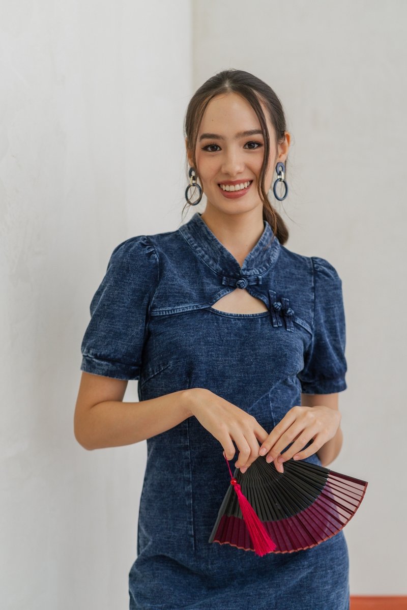Celine Mandarin Collar Cheongsam Denim Dress (XS)