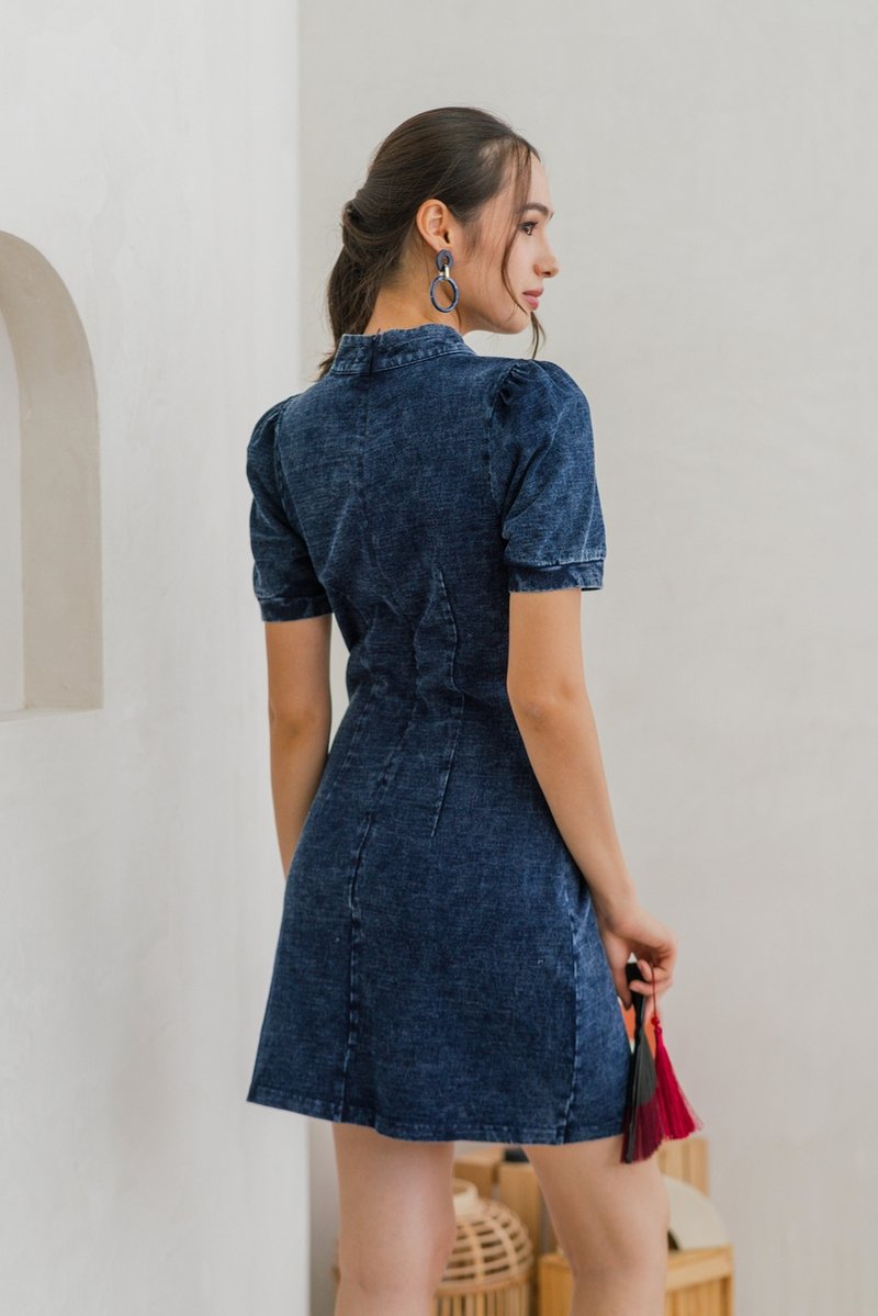 Celine Mandarin Collar Cheongsam Denim Dress (XS)