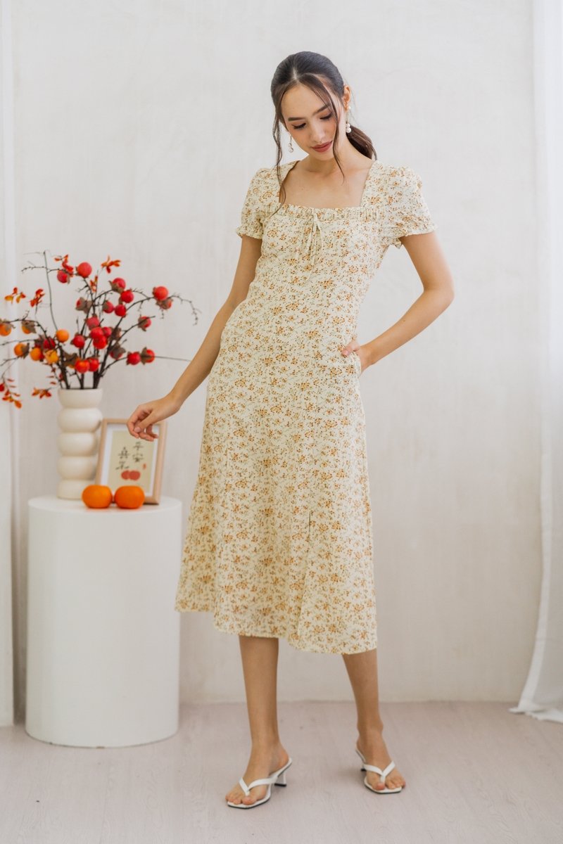 Olivia Floral Square Neck Maxi Dress in Cream (XS)
