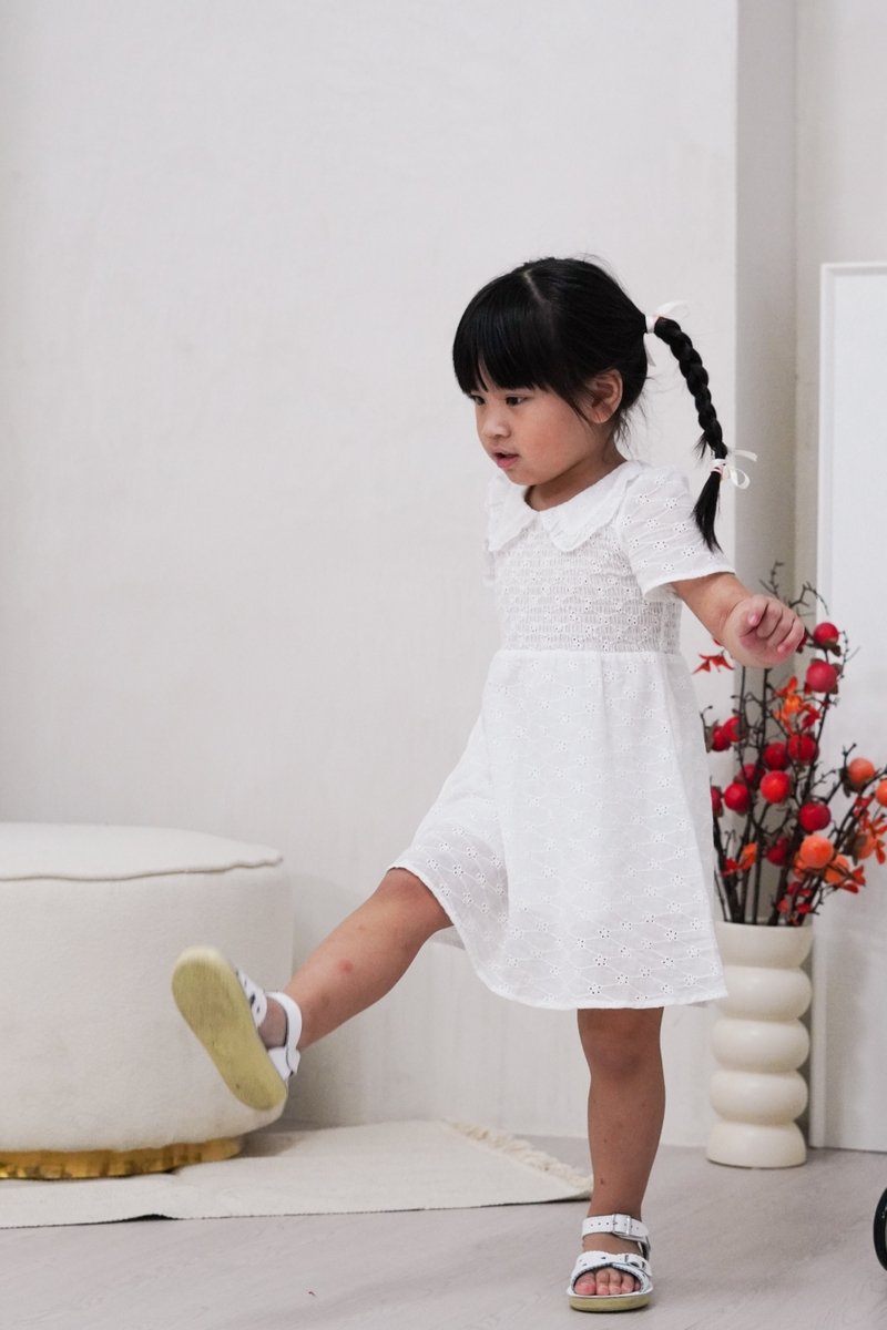 Jewel Peterpan Smocked Kids Dress in White