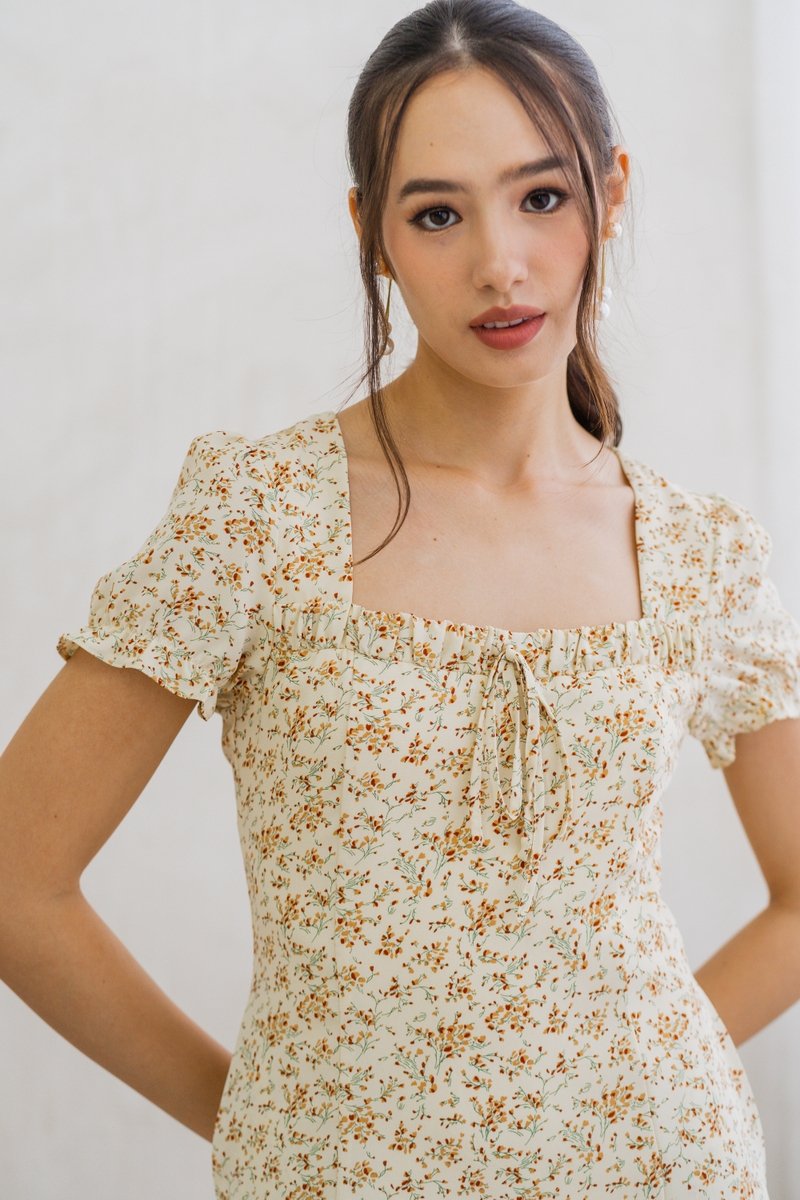 Olivia Floral Square Neck Maxi Dress in Cream (XS)