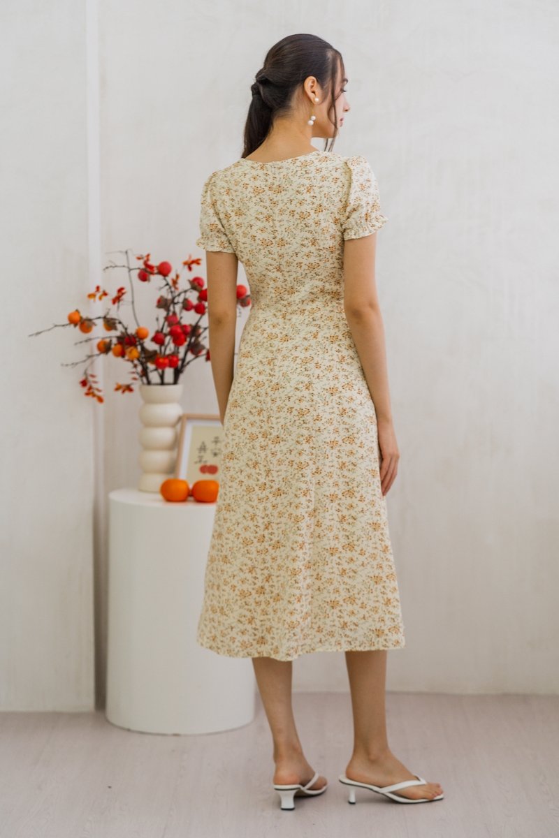 Olivia Floral Square Neck Maxi Dress in Cream (XS)