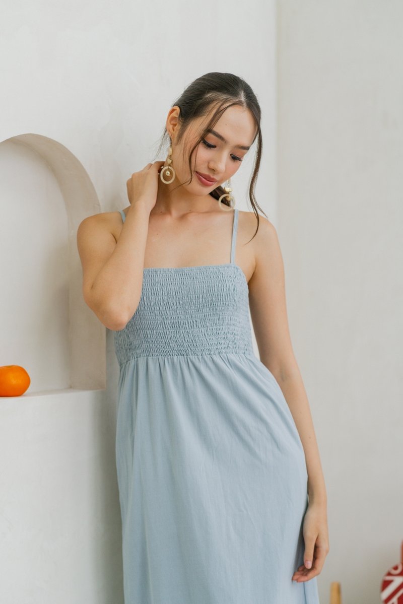 Maxine Camisole Smocked Maxi Dress in Blue