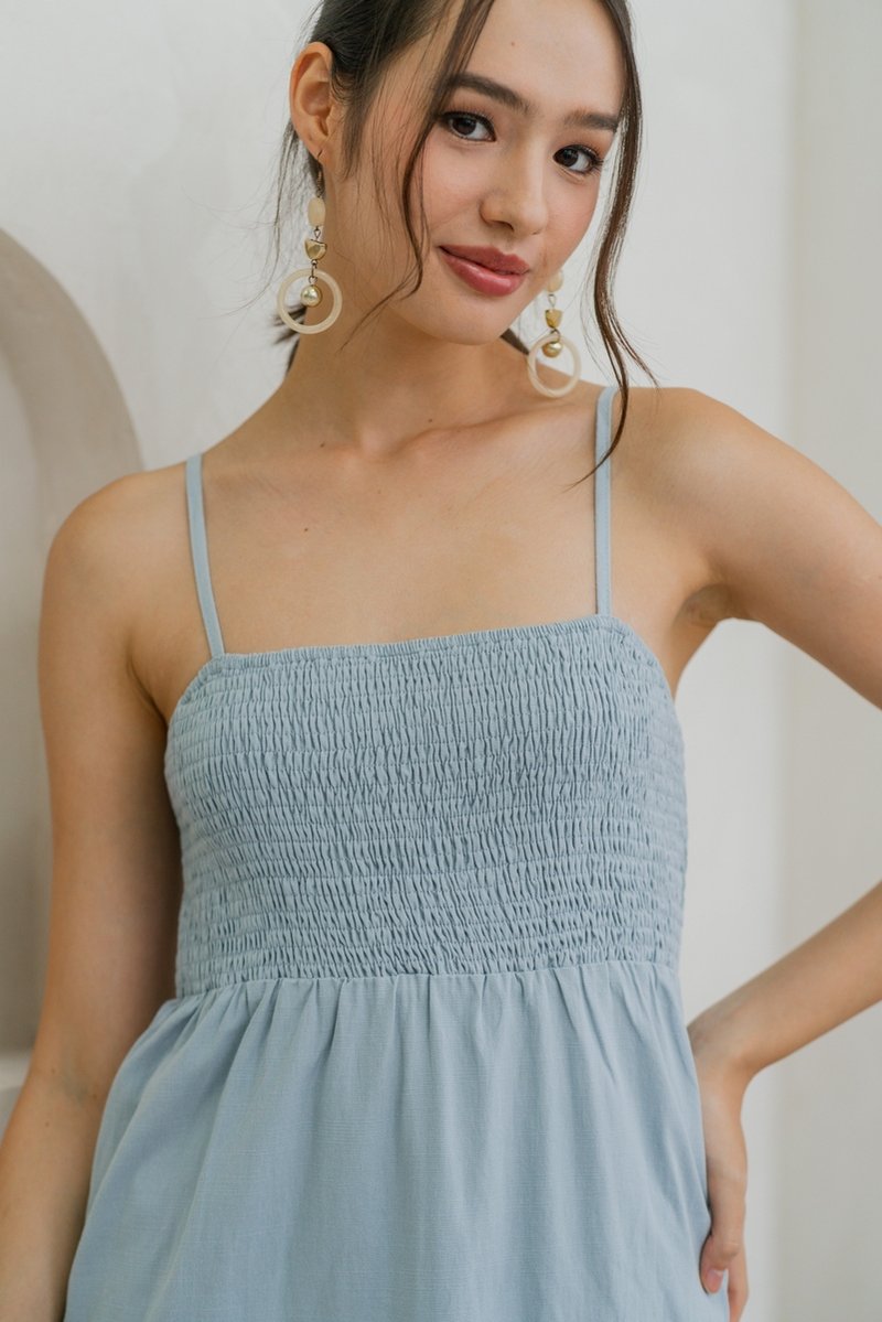 Maxine Camisole Smocked Maxi Dress in Blue