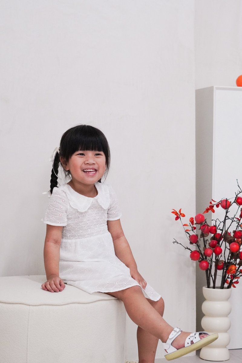 Jewel Peterpan Smocked Kids Dress in White