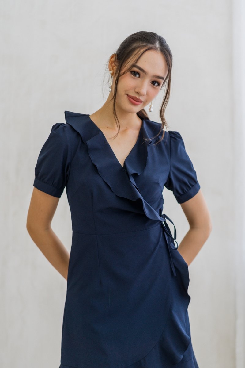 Luna Kimono Wrapped Dress in Navy