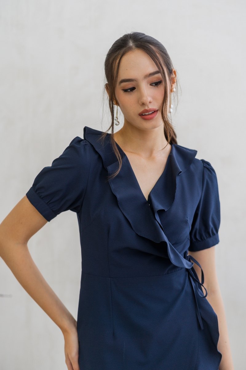 Luna Kimono Wrapped Dress in Navy