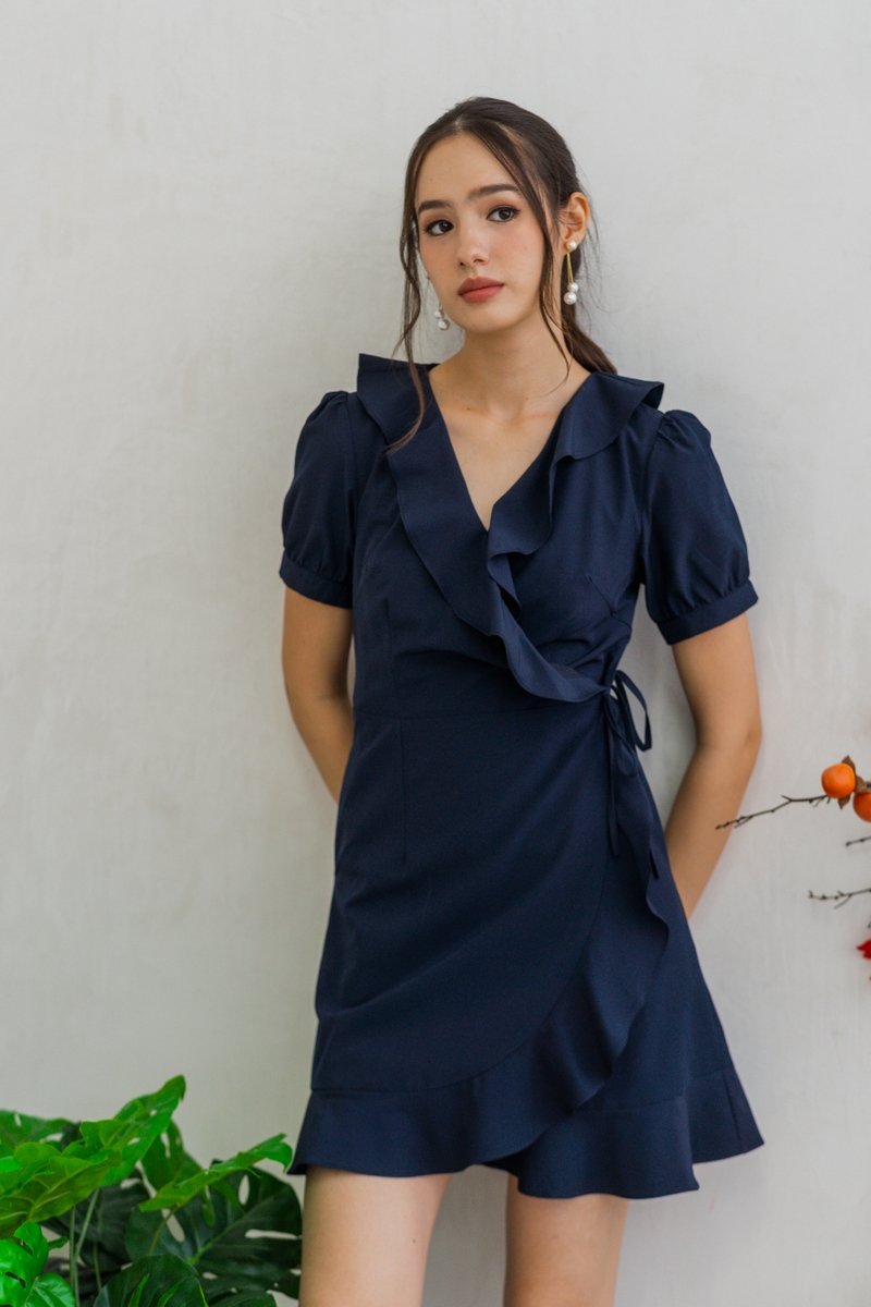 Luna Kimono Wrapped Dress in Navy