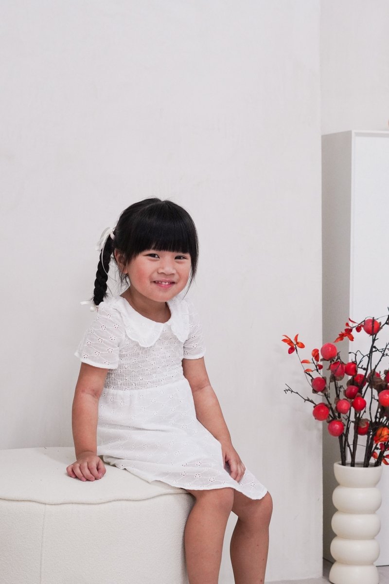 Jewel Peterpan Smocked Kids Dress in White