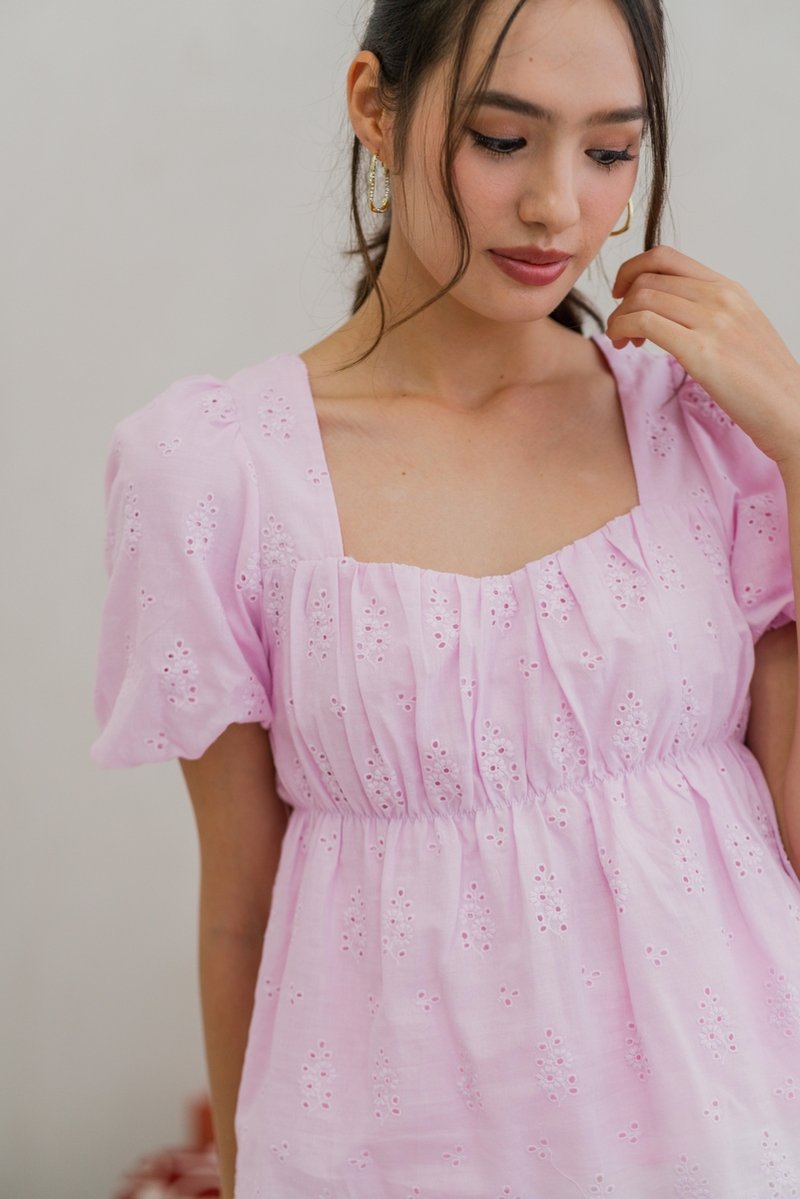 Harper Eyelet Tie Ribbon Top in Pink (XS)