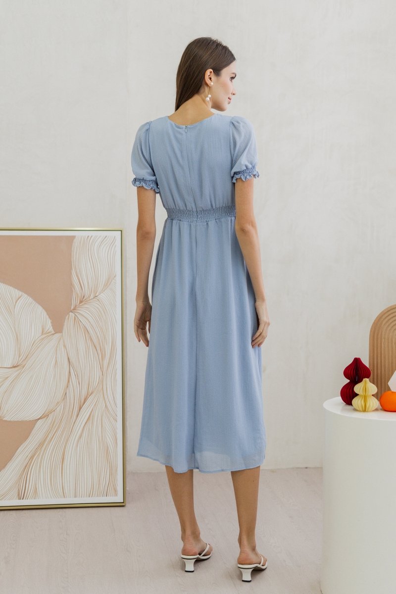 Leah Textured Button Maxi Dress in Powder Blue (XS)
