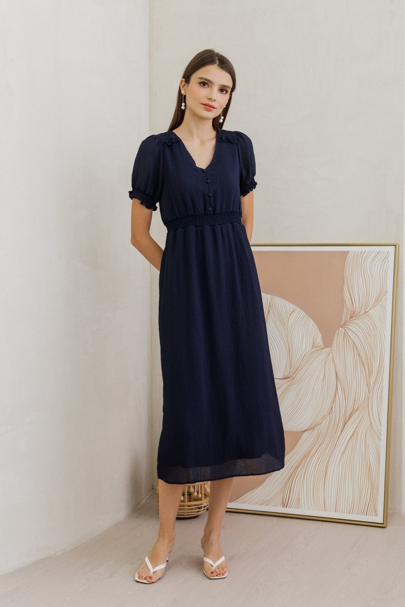 Leah Textured Button Maxi Dress in Navy (XS)