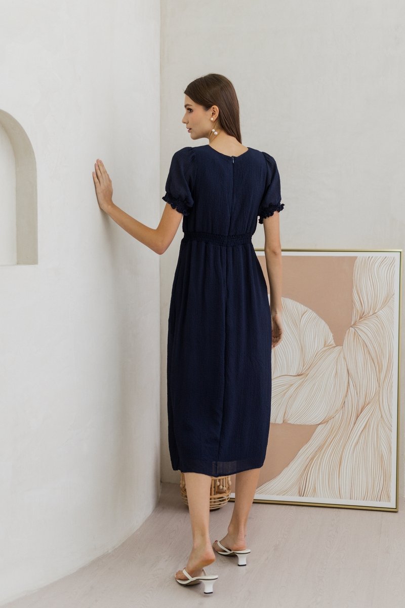 Leah Textured Button Maxi Dress in Navy (XS)