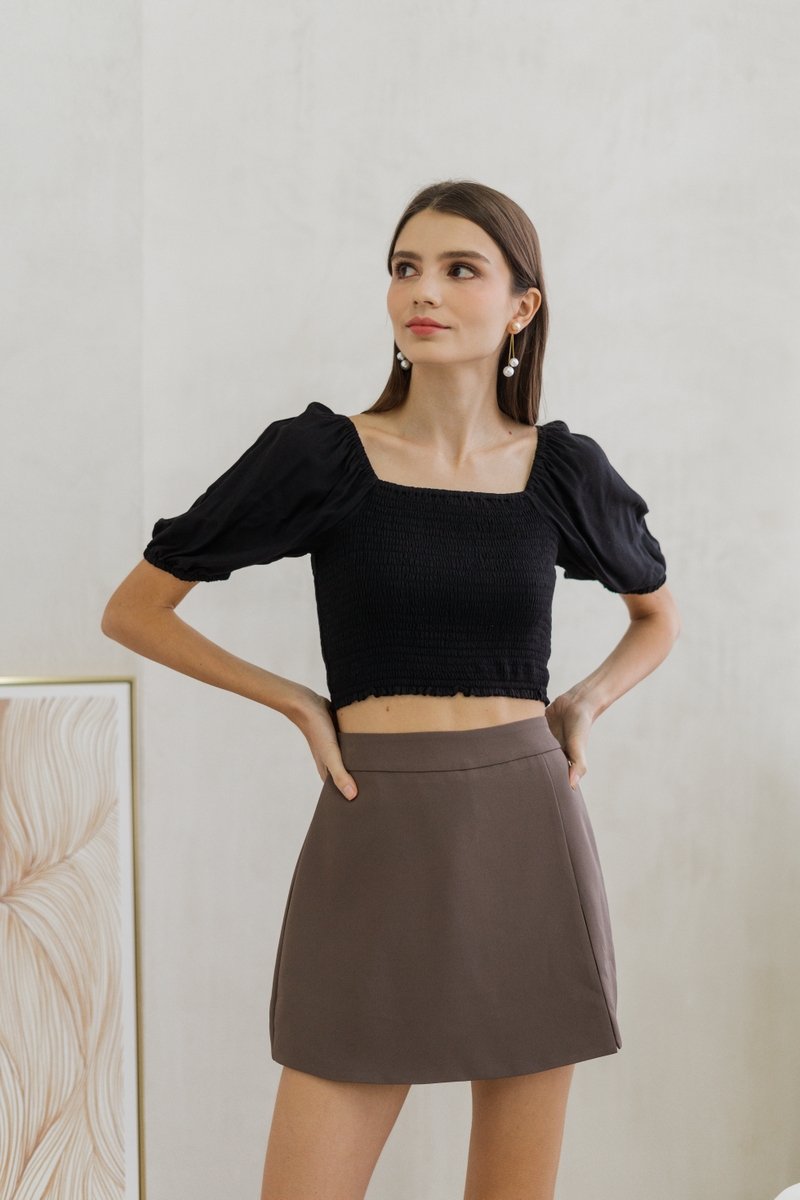 Sonia Smocked Puff Sleeve Top in Black (XS)