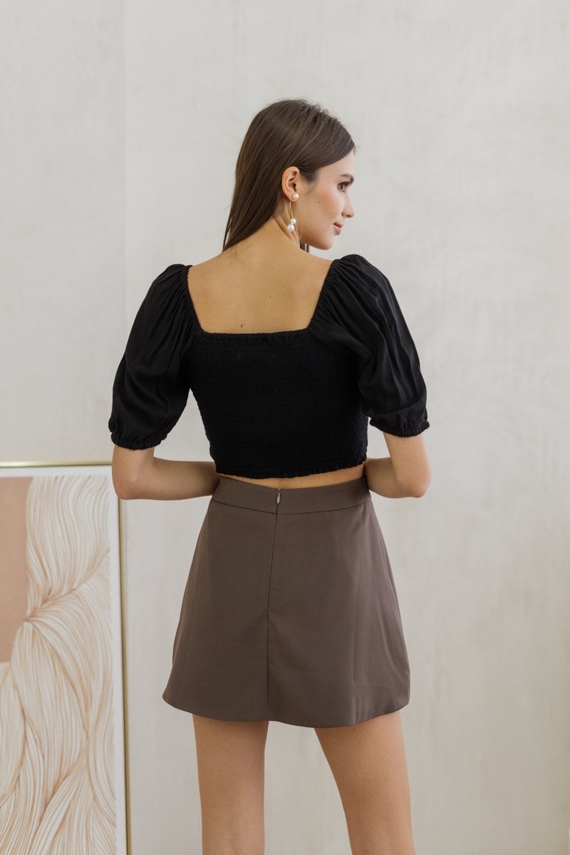 Sonia Smocked Puff Sleeve Top in Black (XS)